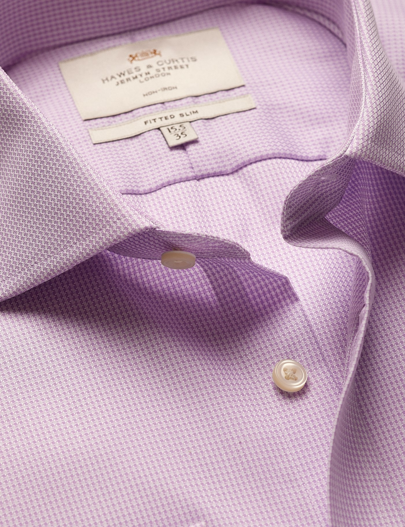 & Fitted Slim Lilac & Dogtooth Non Iron Shirt 15.5" collar 34" sleeve