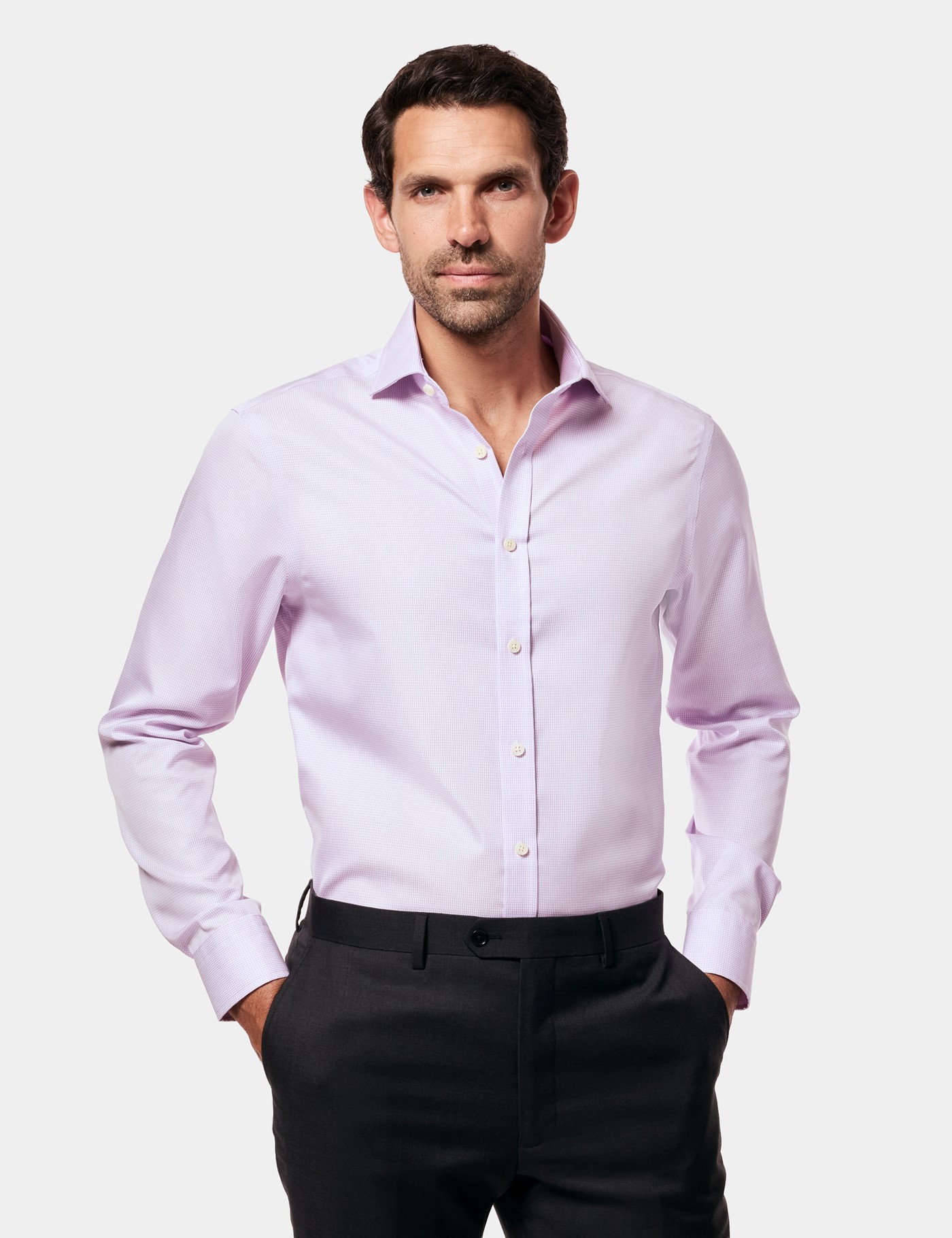 Hawes & Curtis Fitted Slim Lilac & White Dogtooth Non-Iron Shirt Size: 15" collar, 35" sleeve