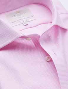 Non Iron Pink & White Dogstooth Fitted Slim Shirt - Windsor Collar - Single Cuffs