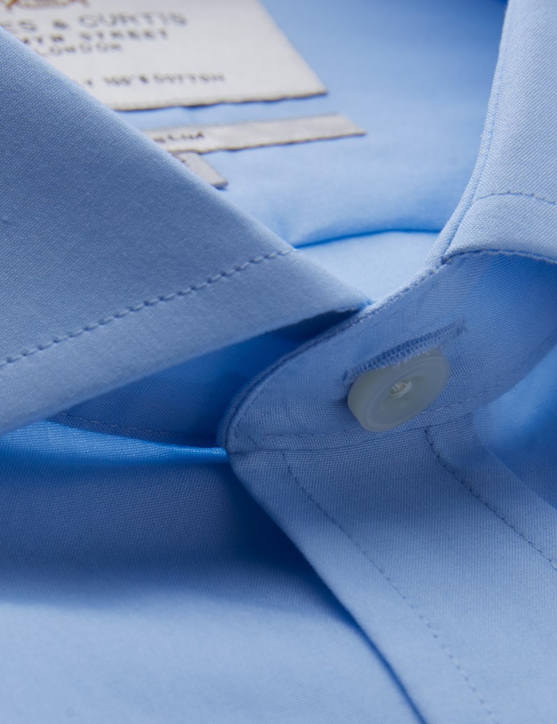 Easy Iron Blue Poplin Fitted Slim Shirt with Windsor Collar - Single Cuffs