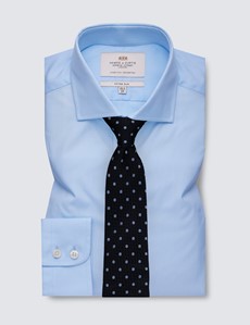 Easy Iron Blue Poplin Fitted Slim Shirt with Windsor Collar - Single Cuffs