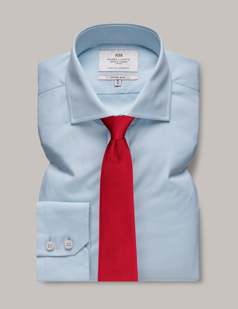 Men's Blue Poplin Fitted Slim Shirt - Windsor Collar