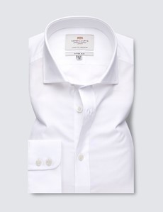 Men's White Poplin Fitted Slim Shirt With Windsor Collar - Single Cuffs