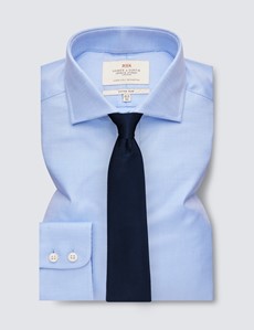Easy Iron Blue Twill Fitted Slim Shirt with Windsor Collar - Single Cuffs