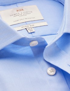 Easy Iron Blue Twill Fitted Slim Shirt with Windsor Collar - Single Cuffs