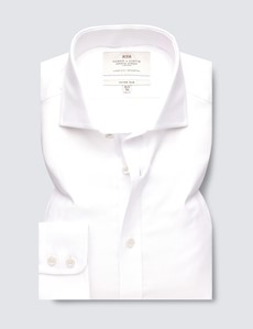 Easy Iron White Twill Fitted Slim Shirt with Windsor Collar - Single Cuffs
