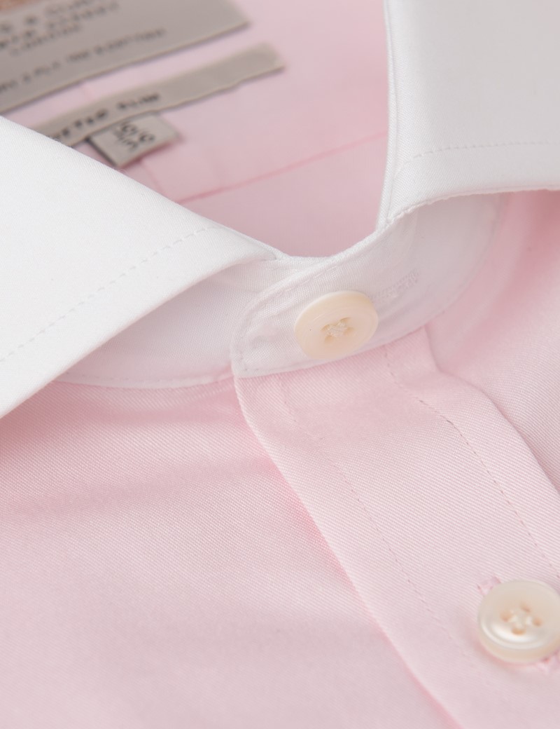 Men's Formal Pink Fine Twill Fitted Slim Fit Shirt - Double Cuff ...