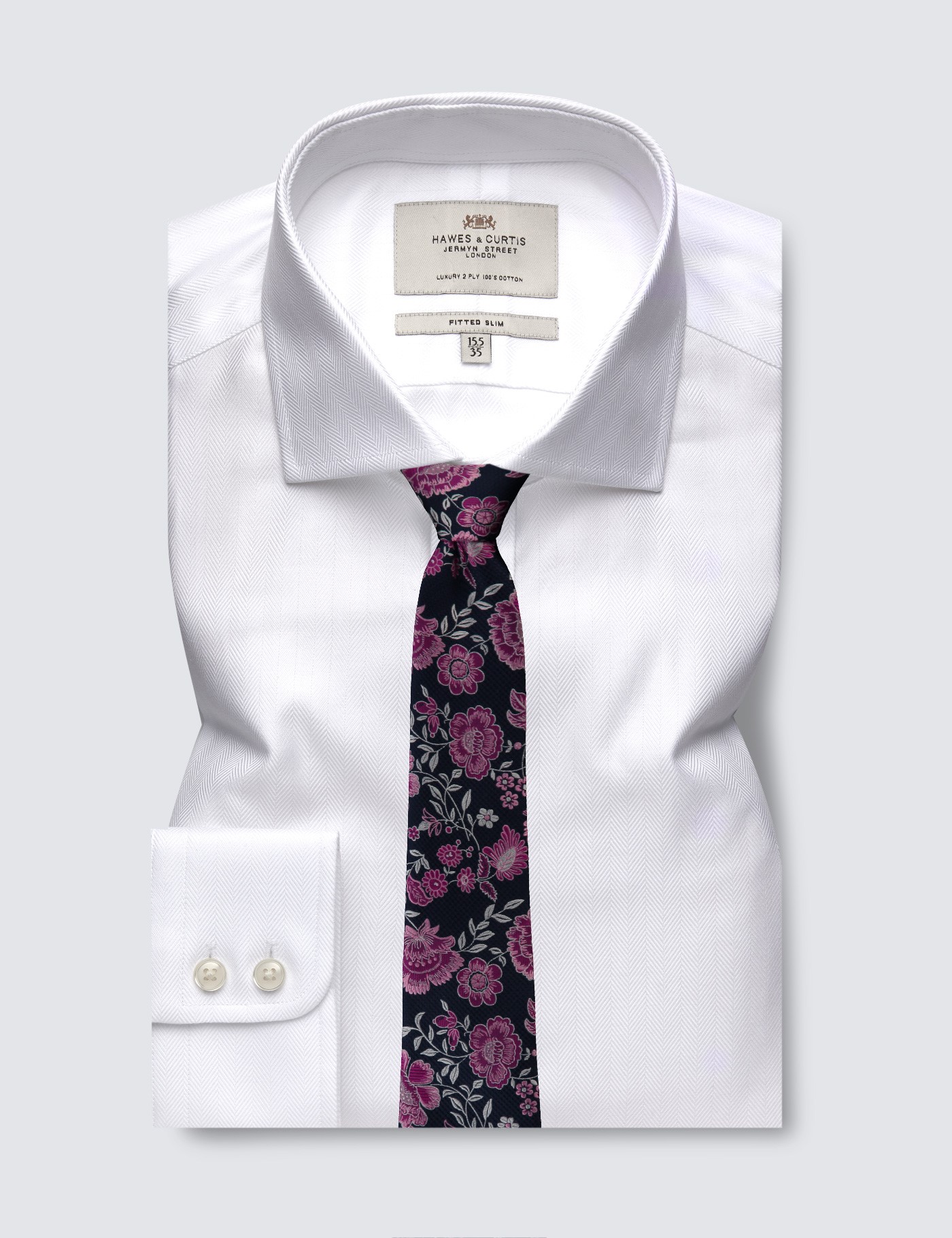 Easy Iron Cotton Herringbone Men's Fitted Slim Shirt with Windsor