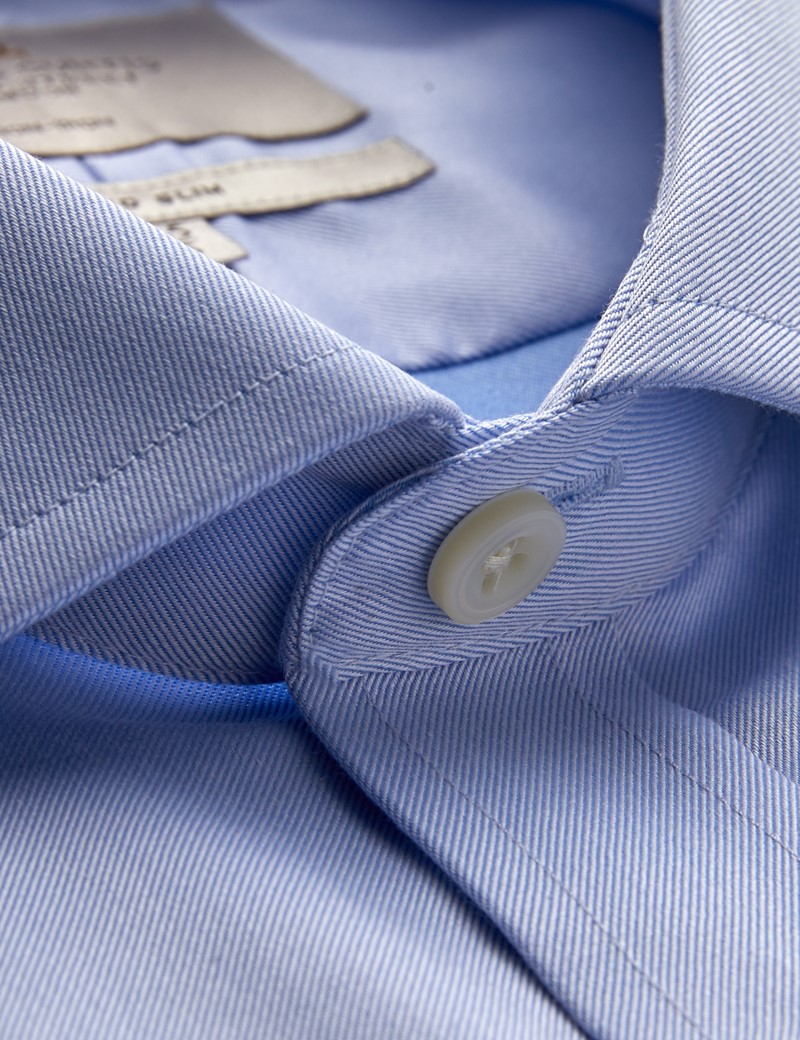 Men's Business Blue Twill Fitted Slim Shirt - Windsor Collar - Single Cuff - Non Iron