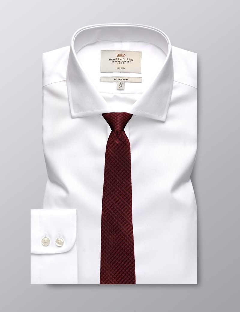 Non Iron Plain Twill Men's Fitted Slim Shirt with Windsor Collar and ...