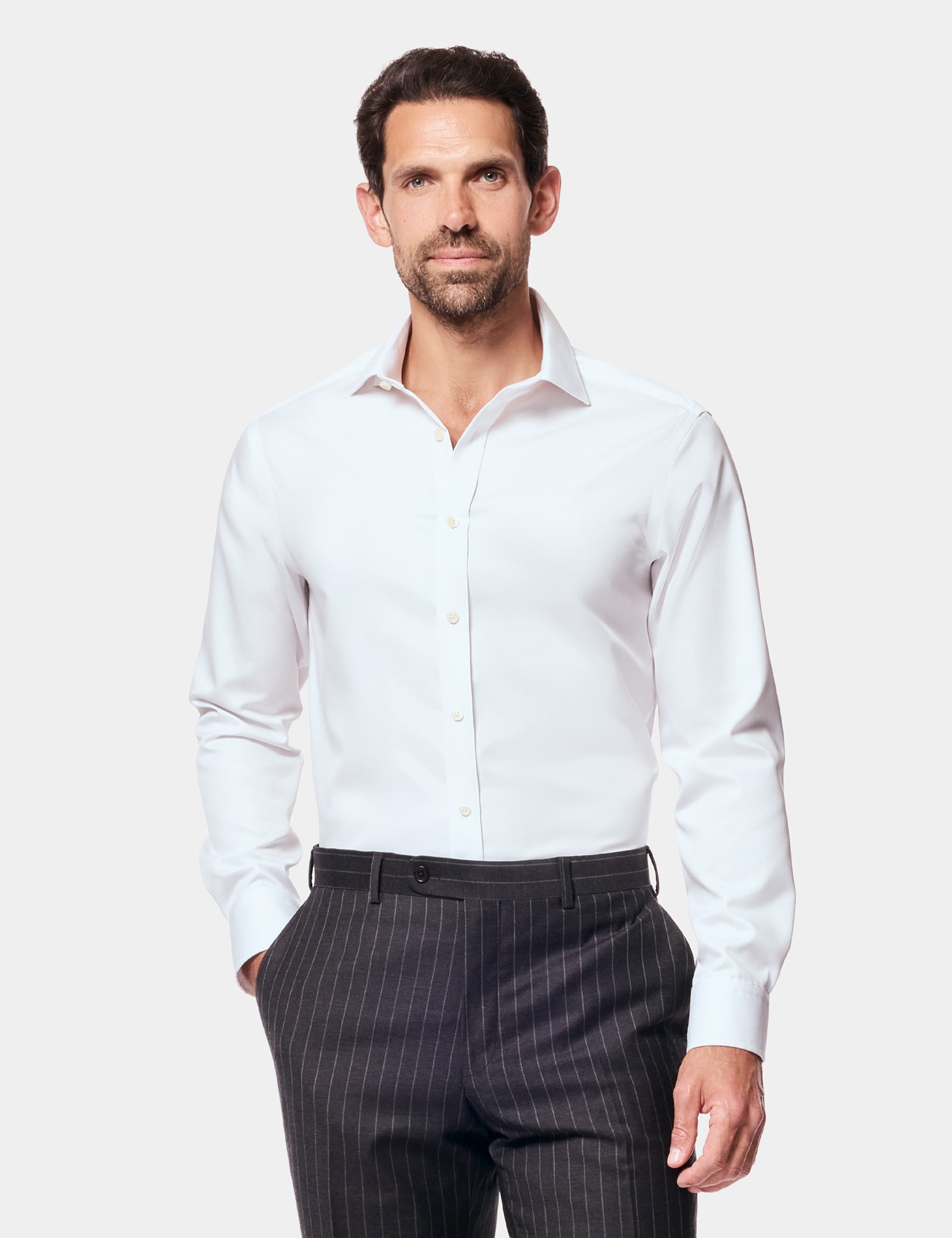 Hawes & Curtis Fitted Slim White Twill Non-Iron Shirt Size: 17" collar, 36" sleeve
