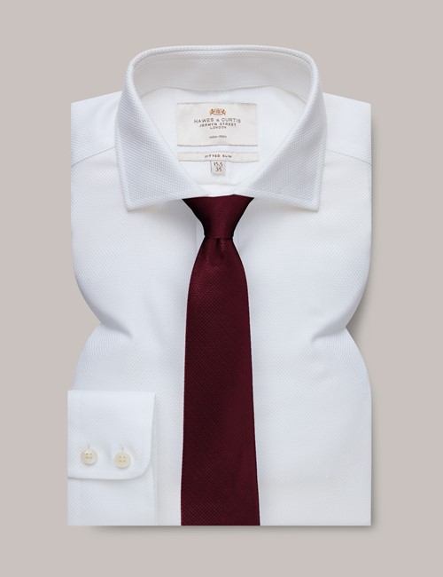 Non Iron White Fabric Interest Fitted Slim Shirt With Windsor Collar - Single Cuffs