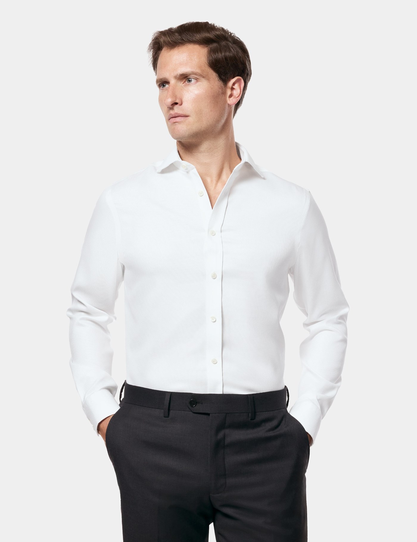 Hawes & Curtis Fitted Slim Fit White Fabric Interest Non-Iron Shirt Size: 15.5" collar, 35" sleeve