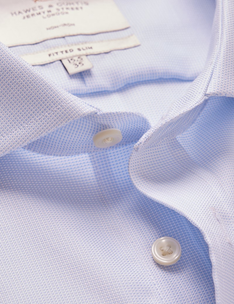 Men's Non-Iron Blue & White Fitted Slim Shirt - Windsor Collar