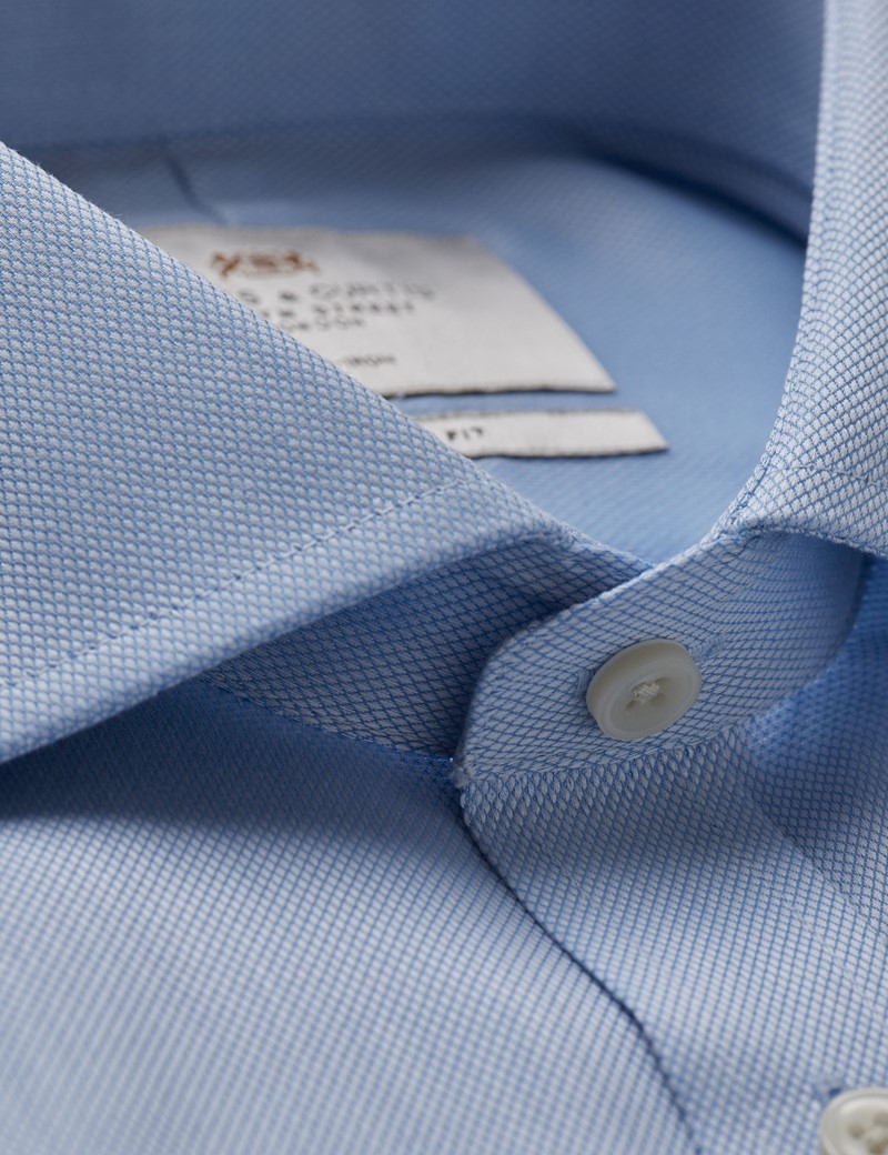 Non-Iron Blue Pique Fitted Slim Shirt - Windsor Collar | Hawes & Curtis