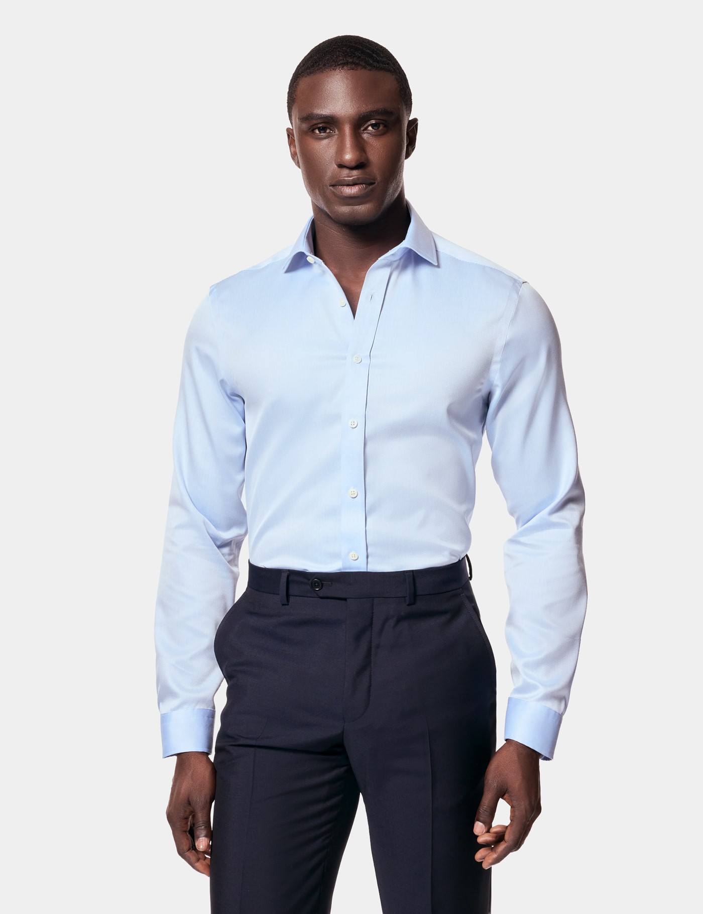 Hawes & Curtis Fitted Slim Blue Pique Non-Iron Shirt Size: 15" collar, 33" sleeve