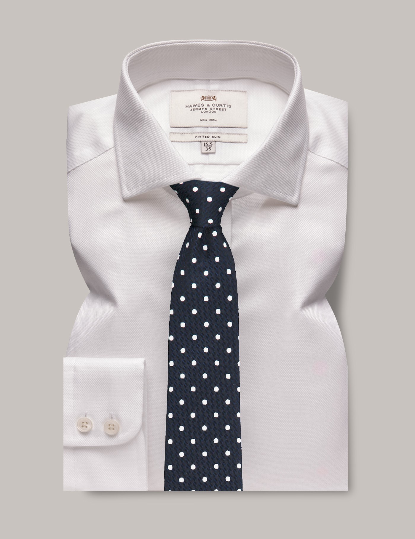 Men's Non-Iron White Pique Fitted Slim Shirt - Windsor Collar