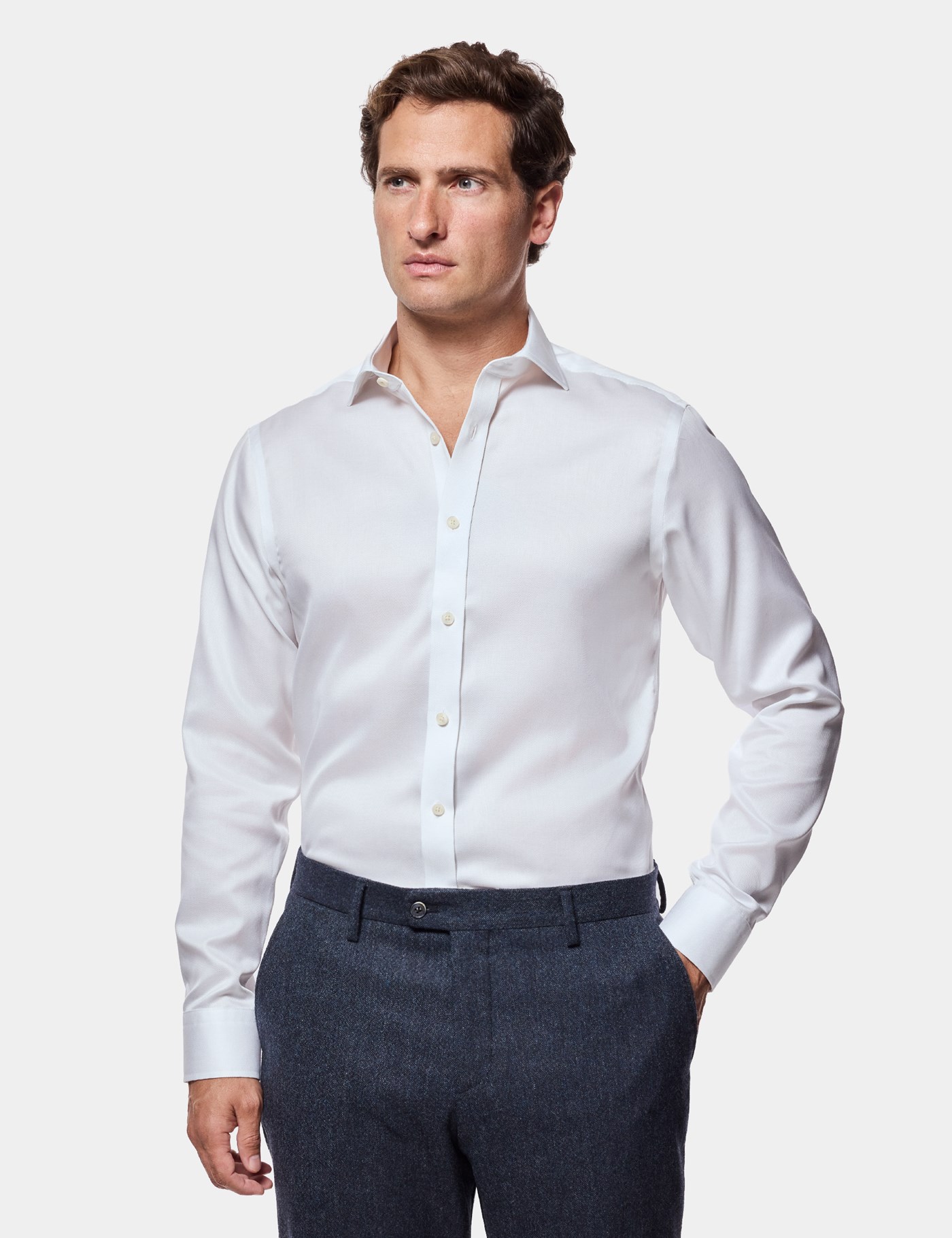 Hawes & Curtis Fitted Slim White Pique Non-Iron Shirt Size: 17.5" collar, 37" sleeve