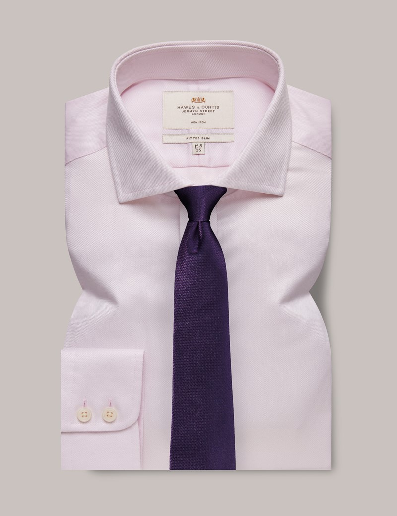 Men's Non-Iron Pink Pique Fitted Slim Shirt - Windsor Collar