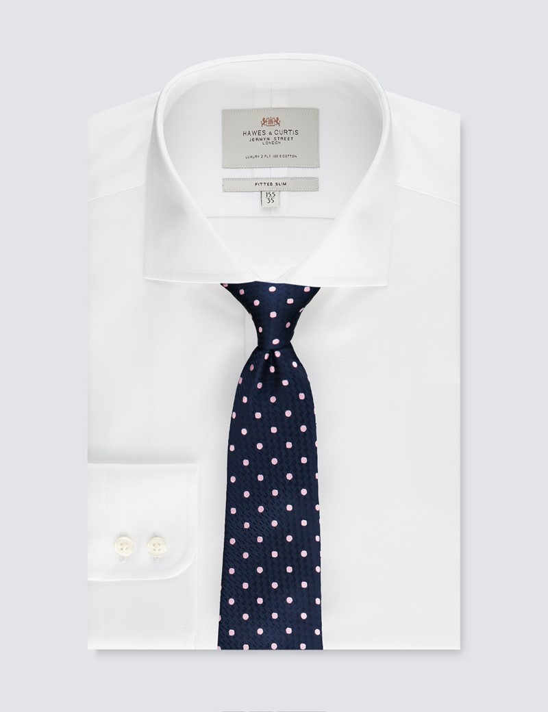 Easy Iron White Pique Fitted Slim Shirt - Windsor Collar 