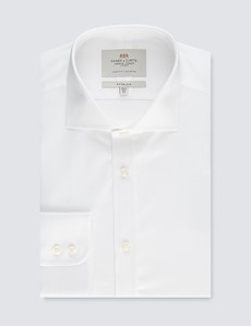 Easy Iron White Pique Fitted Slim Shirt - Windsor Collar 