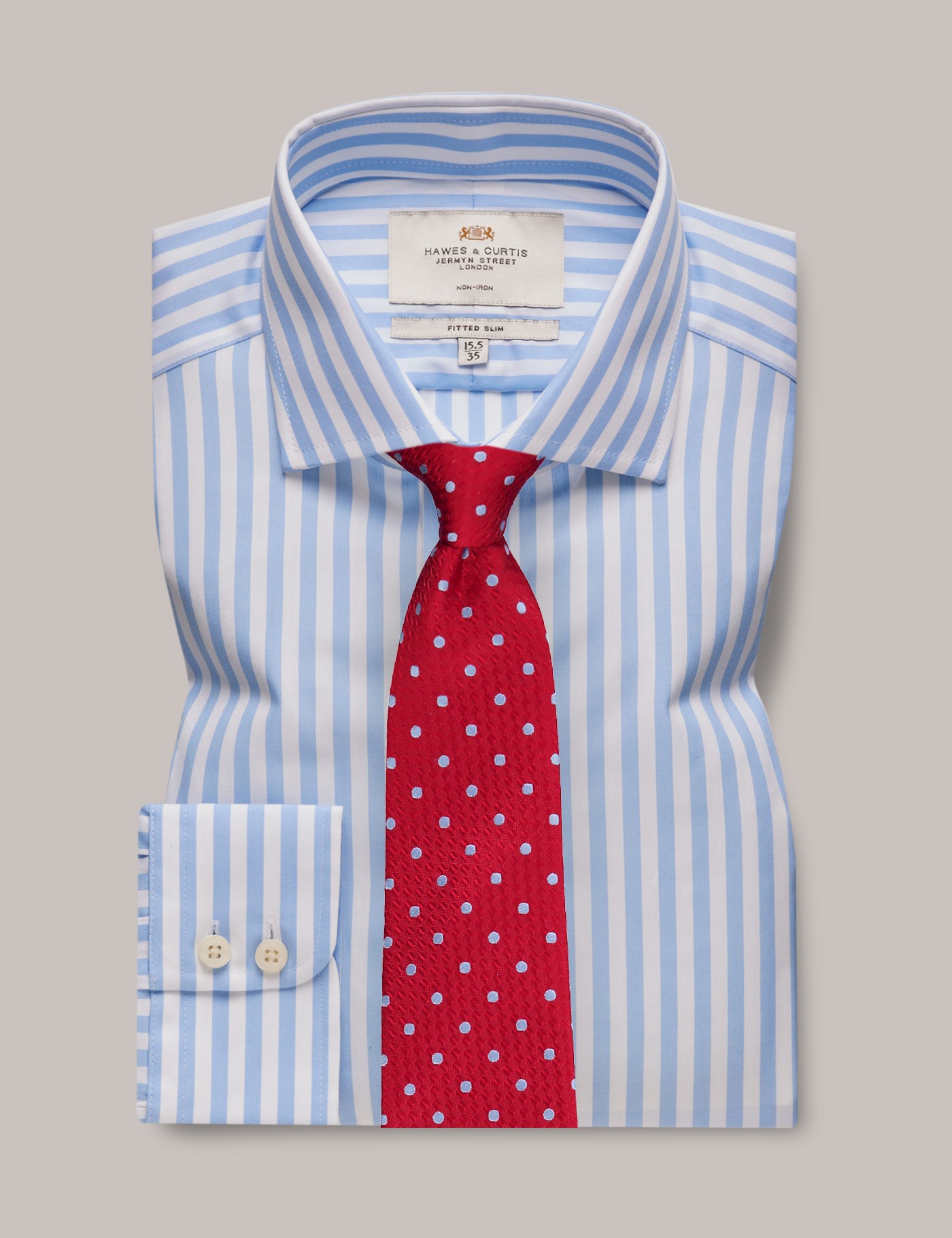 Hawes & Curtis Non-Iron Blue & White Bold Stripe Fitted Slim Shirt - Windsor Collar