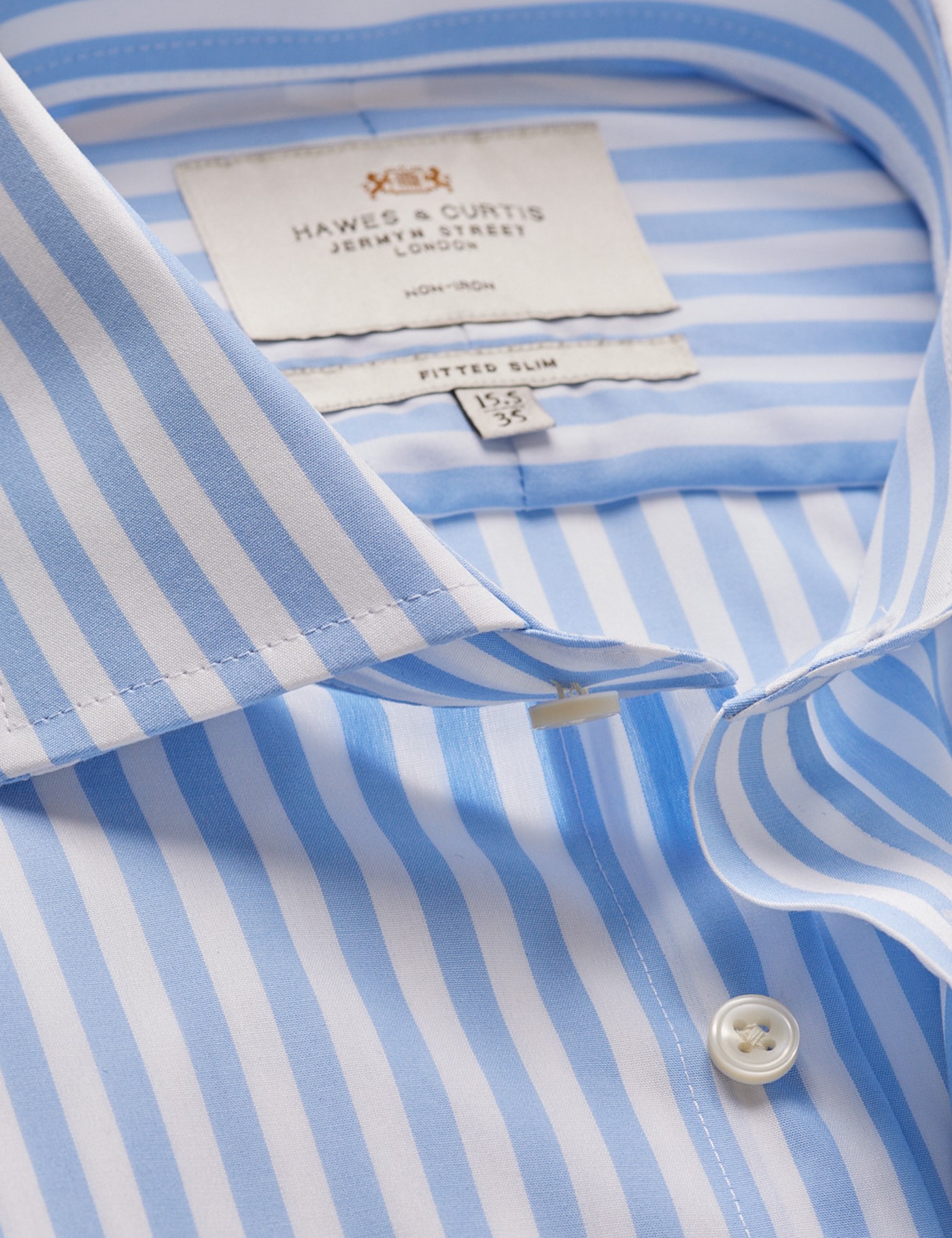 Hawes & Curtis Fitted Slim Blue & White Bold Stripe Non-Iron Shirt Size: 16" collar, 34" sleeve