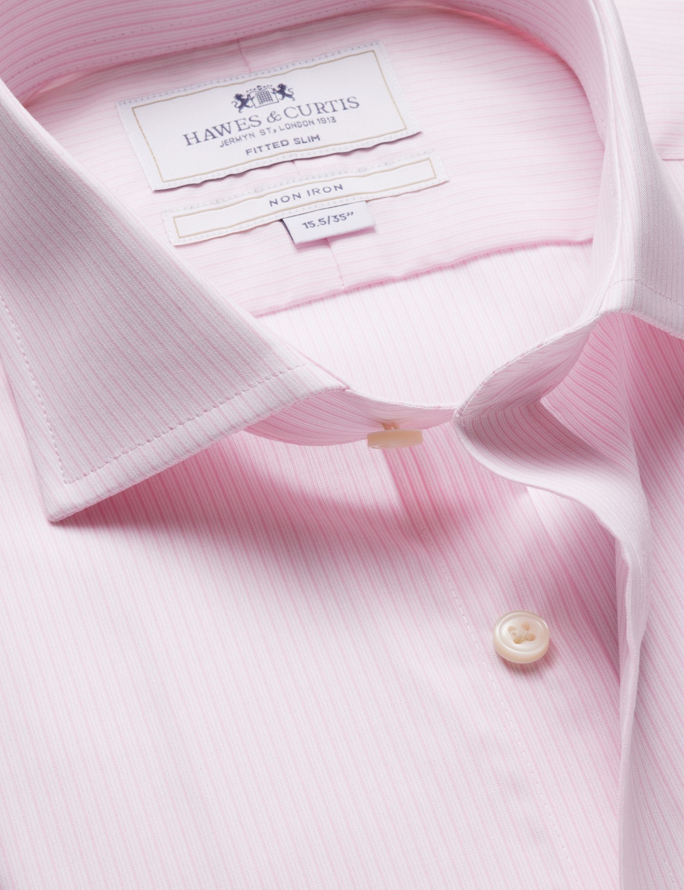 Hawes & Curtis Fitted Slim Pink & White Stripe Non-Iron Shirt Size: 18" collar, 37" sleeve