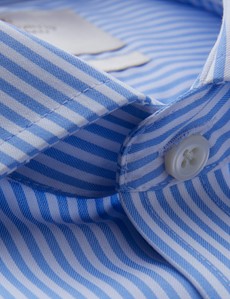 Non Iron Blue & White Bengal Stripe Fitted Slim Shirt - Windsor Collar 