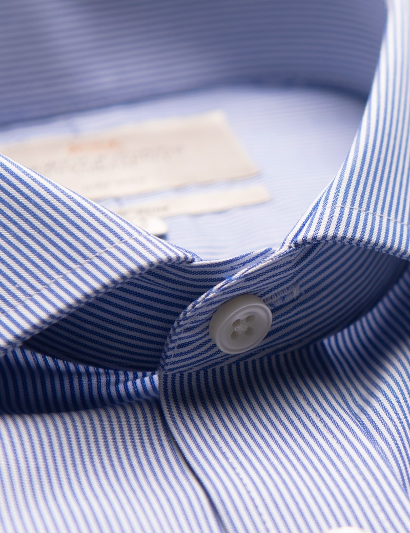 Men's Formal Blue & White Fine Stripe Fitted Slim Shirt - Windsor Collar - Single Cuff - Non Iron