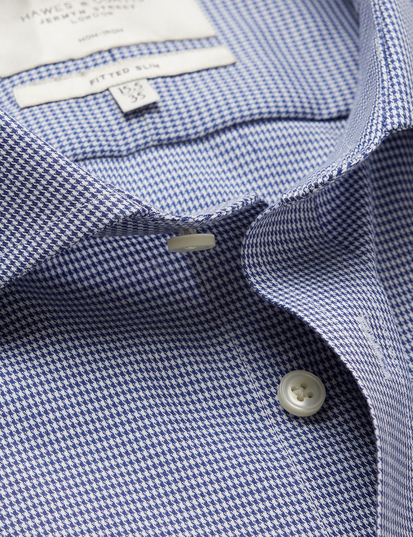 Non-Iron Navy & White Fitted Slim Shirt | Hawes and Curtis