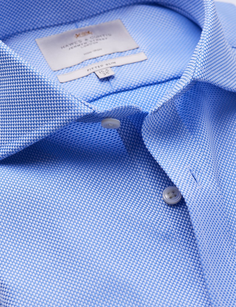 Men's Formal Blue Fabric Interest Fitted Slim Shirt - Windsor Collar - Single Cuff - Non Iron
