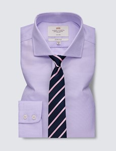 Non Iron Lilac Fabric Interest Fitted Slim Shirt - Windsor Collar - Single Cuff 