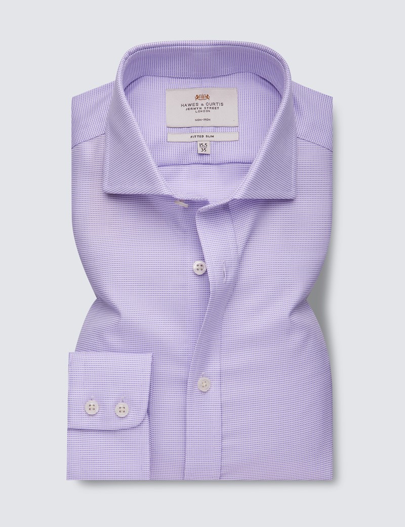 Non Iron Lilac Fabric Interest Fitted Slim Shirt - Windsor Collar - Single Cuff 