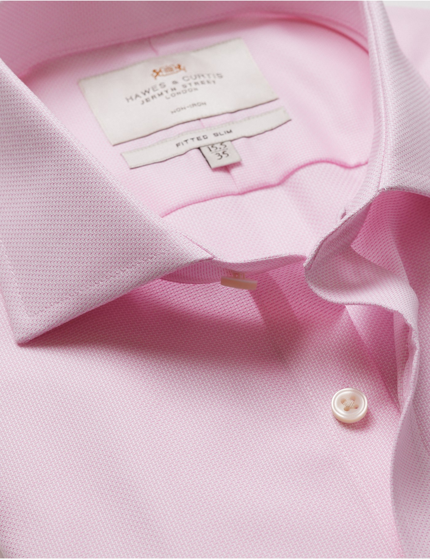 & Fitted Slim Pink & Textured Weave Non Iron Shirt 15.5" collar 36" sleeve