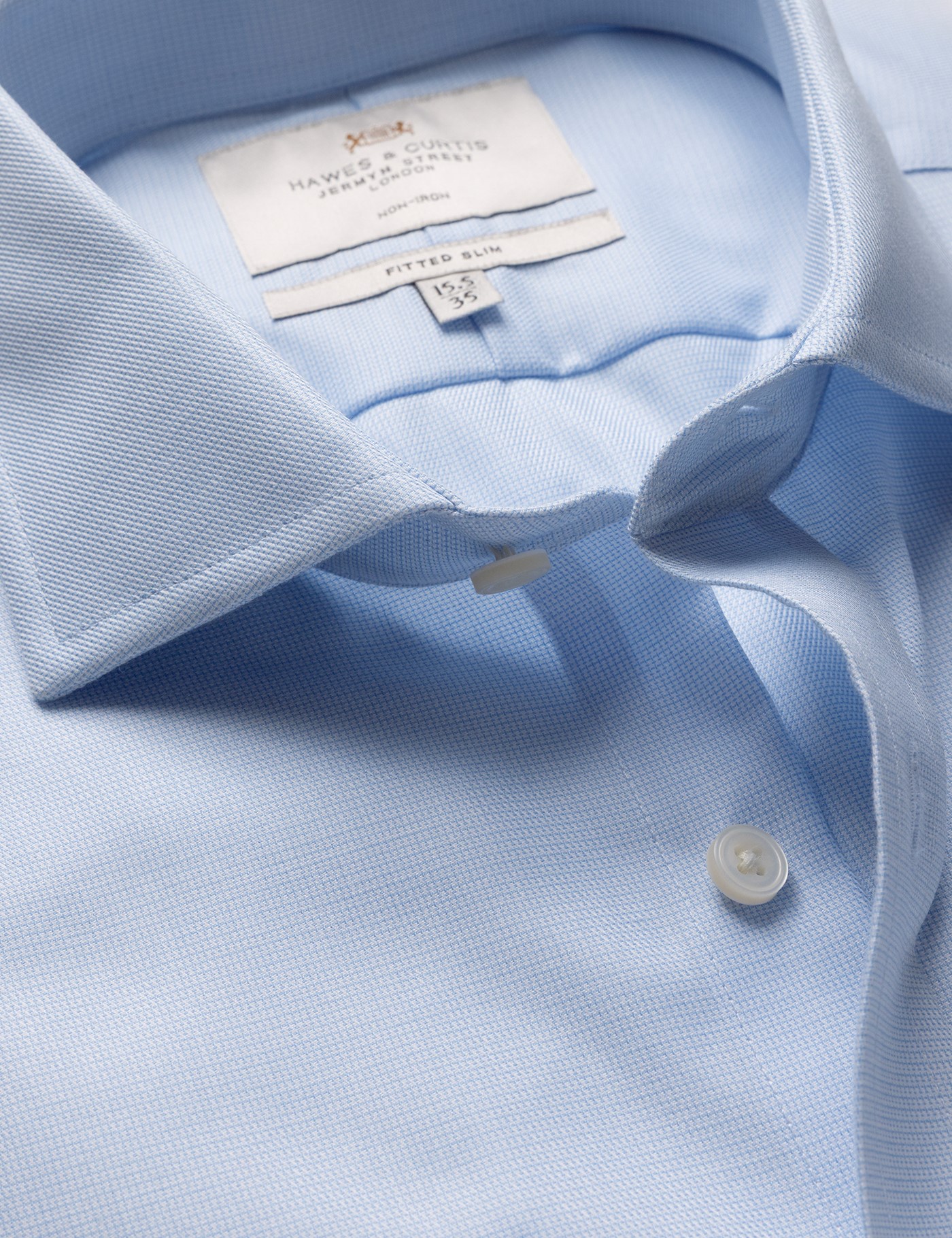 & Fitted Slim Blue & Textured Weave Non Iron Shirt 16.5" collar 34" sleeve