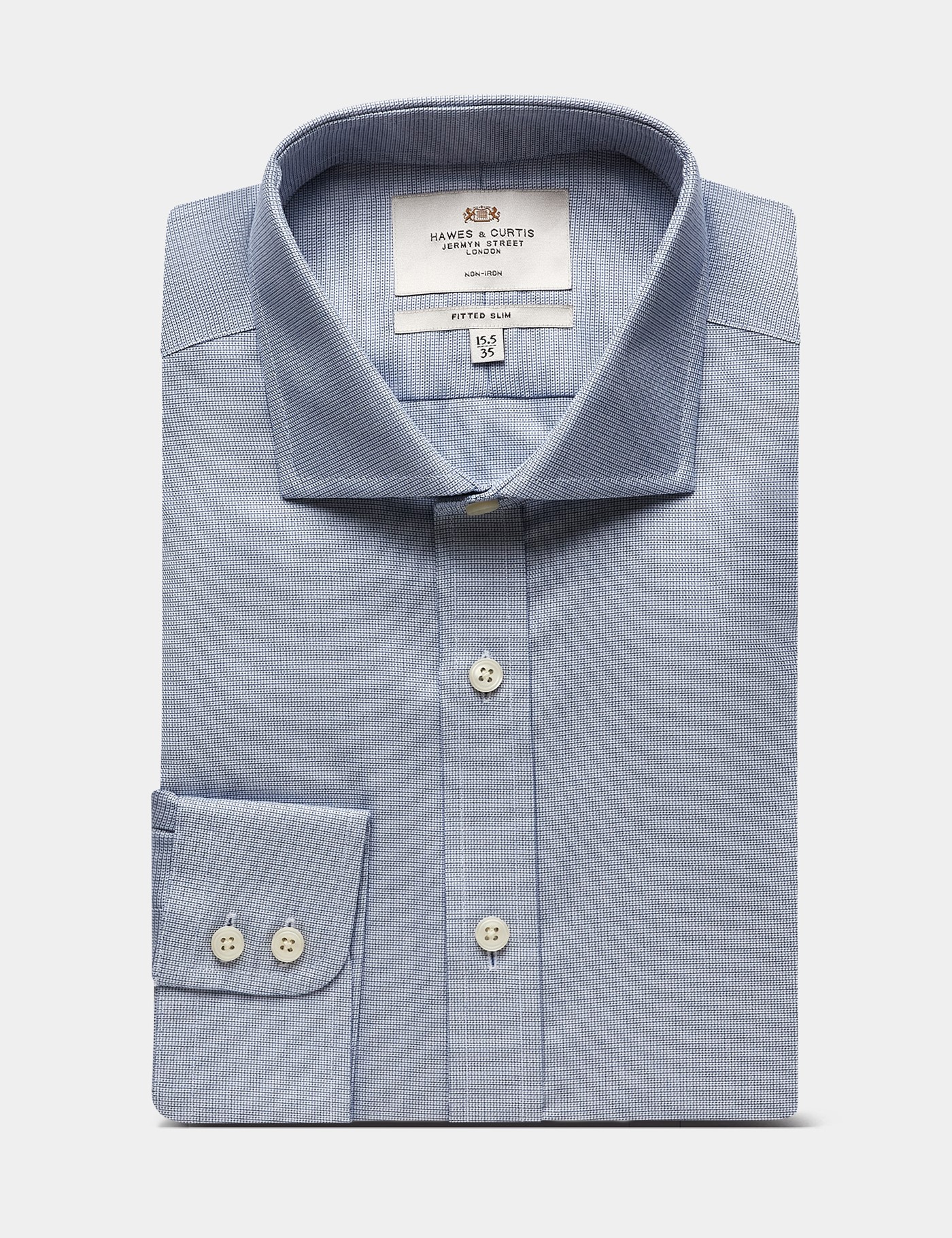 Hawes & Curtis Fitted Slim Navy & White Textured Weave Non-Iron Shirt Size: 18" collar, 37" sleeve image 3