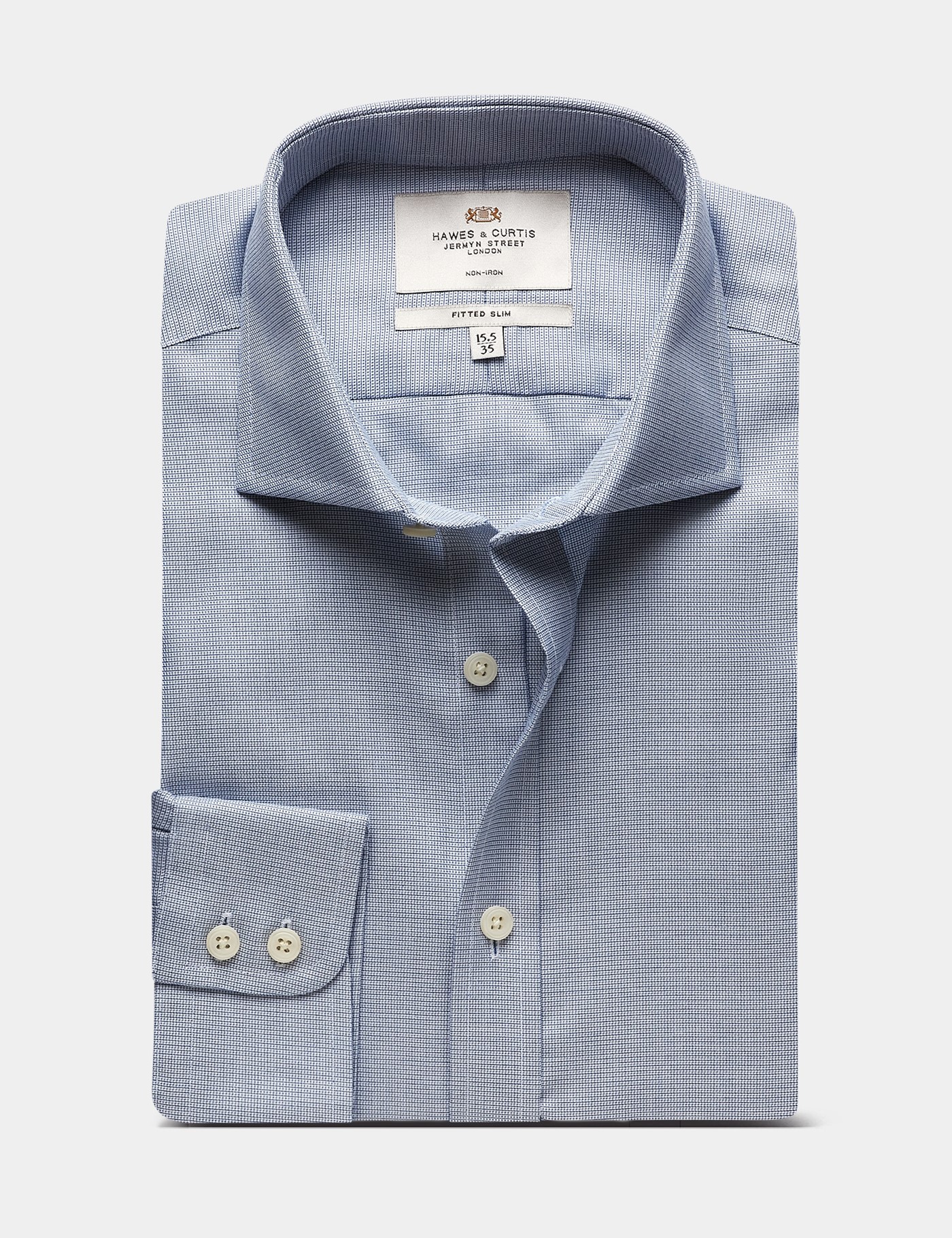 Hawes & Curtis Fitted Slim Navy & White Textured Weave Non-Iron Shirt Size: 18" collar, 37" sleeve image 2