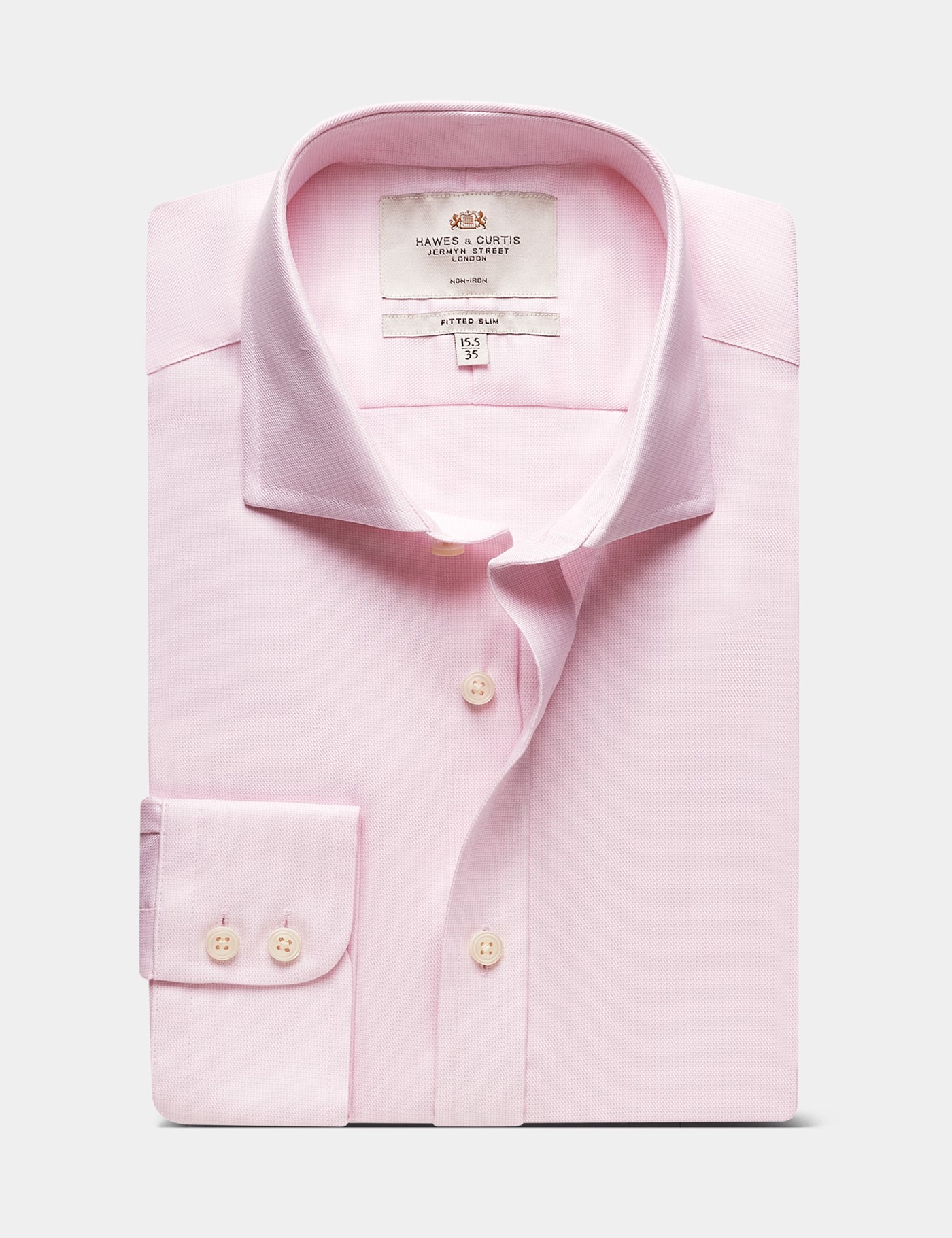 Hawes & Curtis Fitted Slim Pink & White Textured Weave Non-Iron Shirt Size: 15.5" collar, 36" sleeve image 2