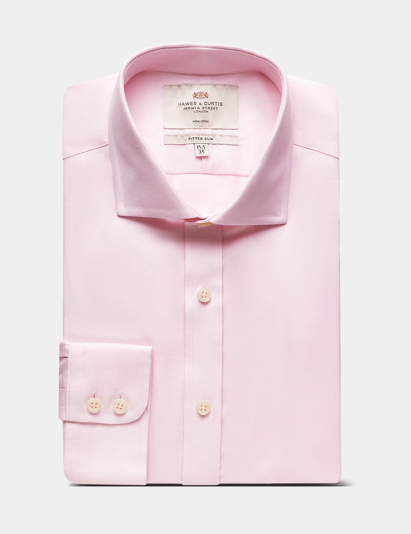 Hawes & Curtis Fitted Slim Pink & White Textured Weave Non-Iron Shirt Size: 15.5" collar, 36" sleeve image 3
