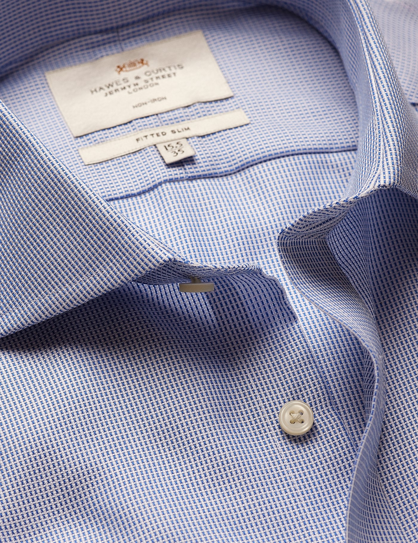 Hawes & Curtis Fitted Slim Royal Blue & White Textured Weave Non-Iron Shirt Size: 16" collar, 36" sleeve
