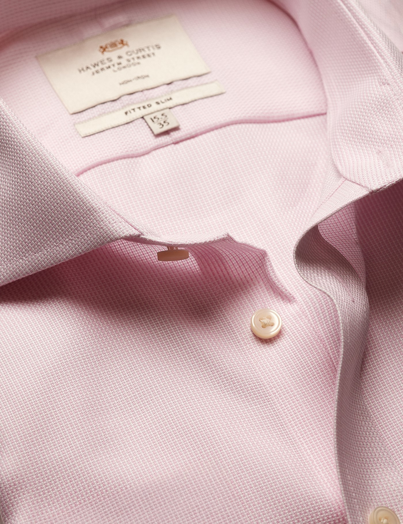 Hawes & Curtis Fitted Slim Pink & White Textured Weave Non-Iron Shirt Size: 16.5" collar, 36" sleeve