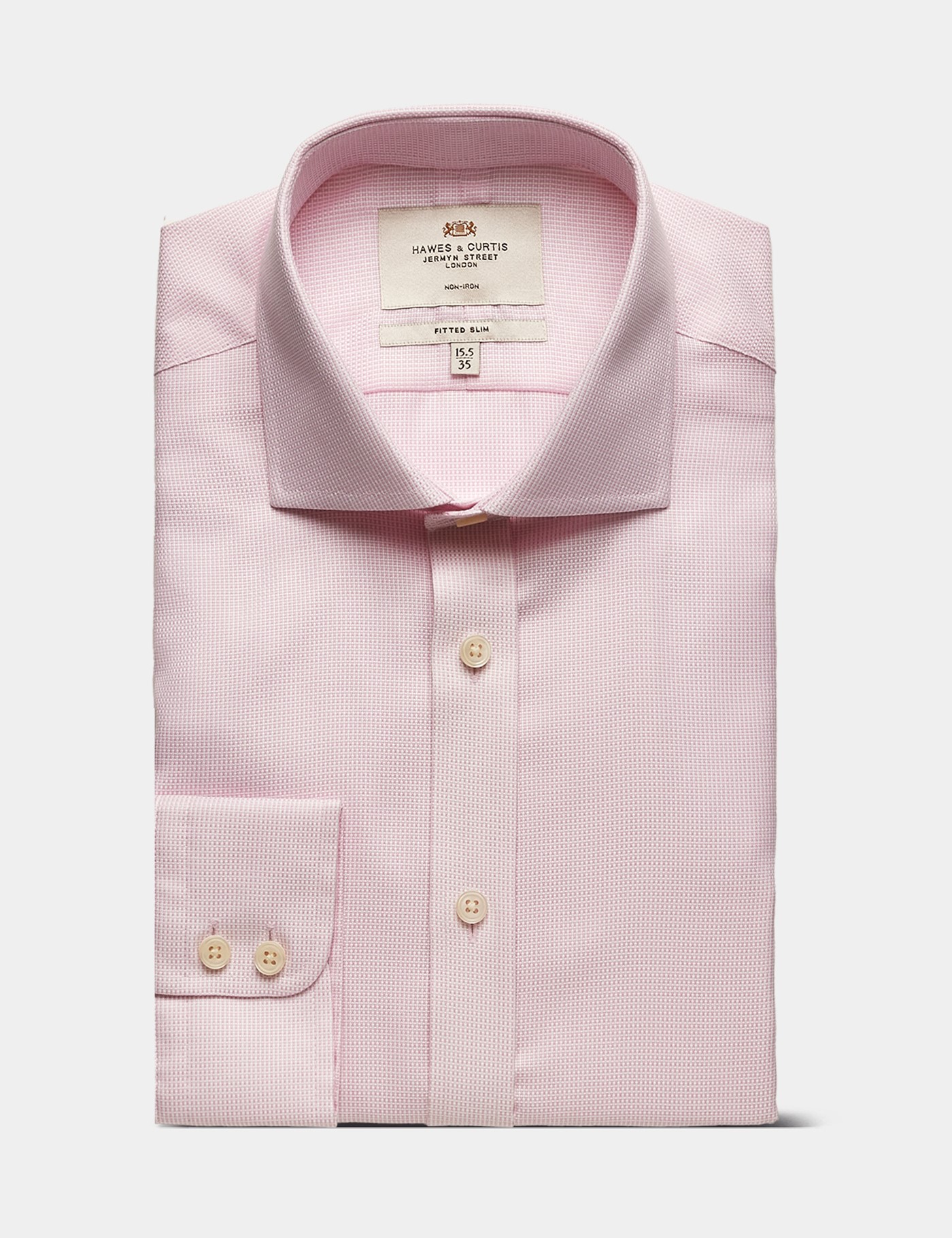 Hawes & Curtis Fitted Slim Pink & White Textured Weave Non-Iron Shirt Size: 17" collar, 36" sleeve image 3