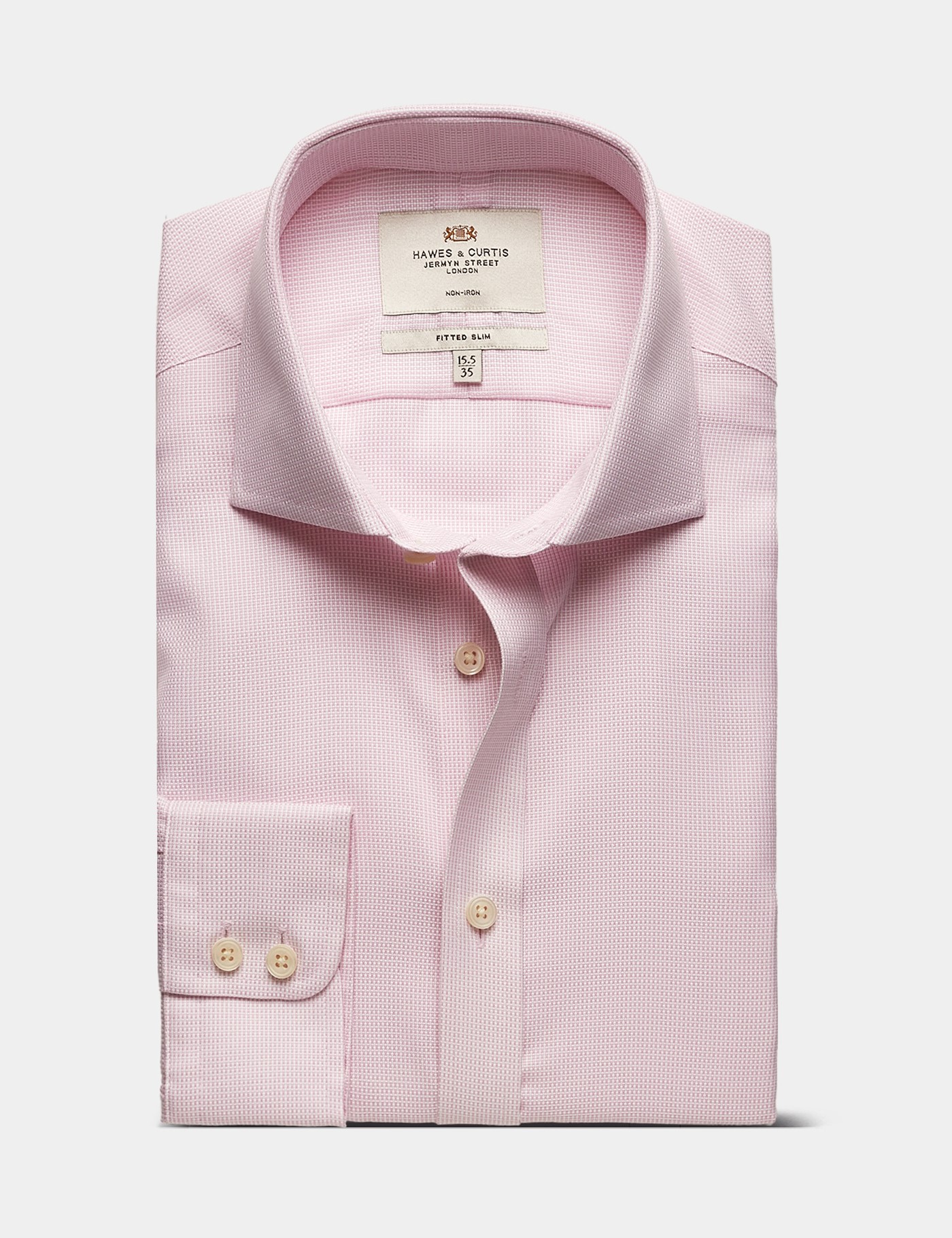 Hawes & Curtis Fitted Slim Pink & White Textured Weave Non-Iron Shirt Size: 17" collar, 36" sleeve image 2