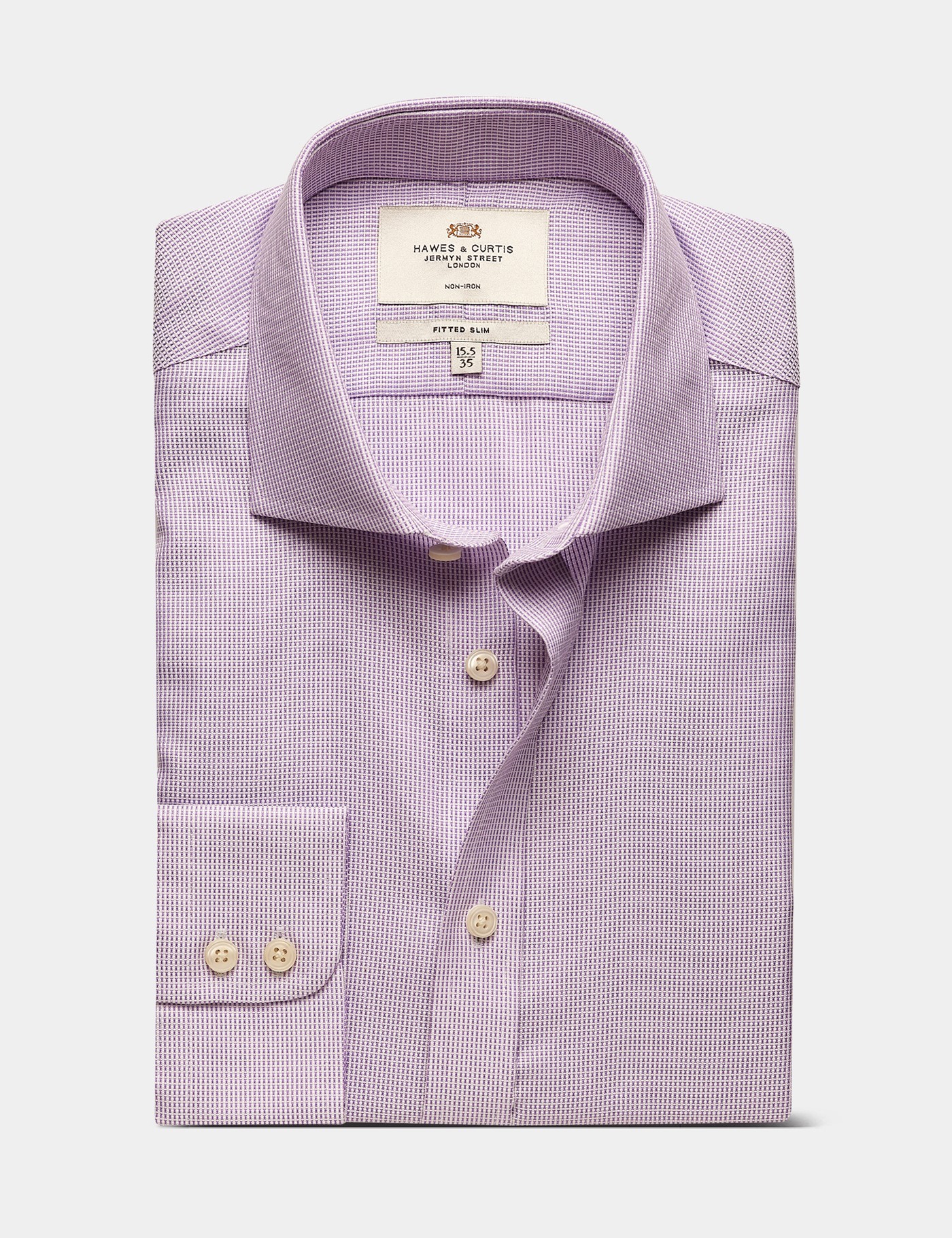 Hawes & Curtis Fitted Slim Lilac & White Textured Weave Non-Iron Shirt Size: 18" collar, 37" sleeve image 2