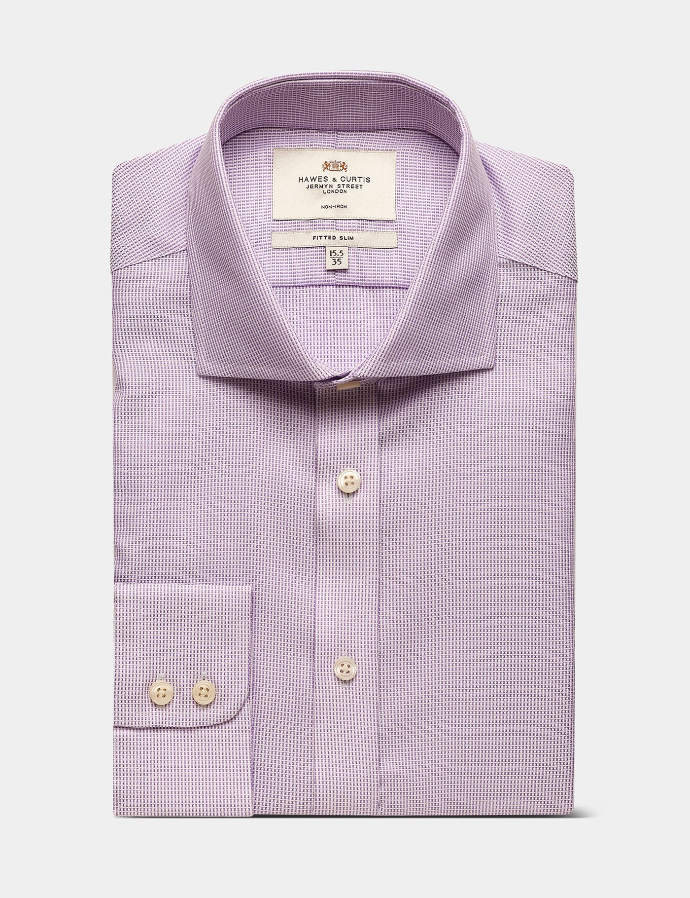 Hawes & Curtis Fitted Slim Lilac & White Textured Weave Non-Iron Shirt Size: 18" collar, 37" sleeve image 3