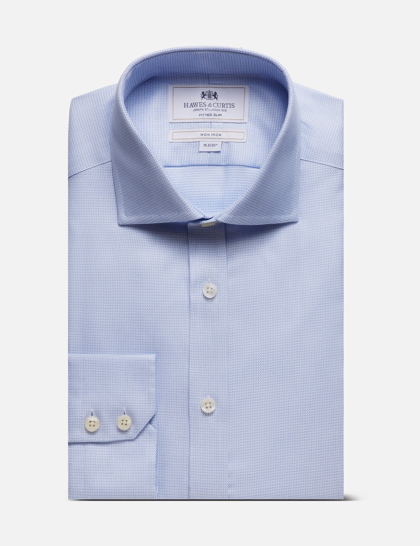 Hawes & Curtis Fitted Slim Blue & White Textured Weave Non-Iron Shirt Size: 16.5" collar, 34" sleeve image 4