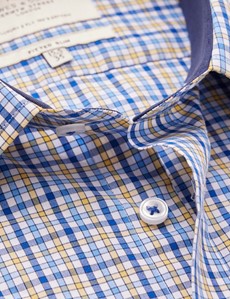 Bügelleichtes Businesshemd – Fitted Slim Fit – Kentkragen – blau gelb kariert mit Kontrast