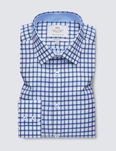 Easy Iron Yellow & Blue Multi Check Fitted Slim Shirt - Contrast Detail 