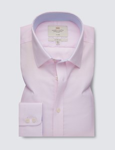 Non Iron Pink Fabric Interest Fitted Slim Shirt With Contrast Detail - Single Cuffs